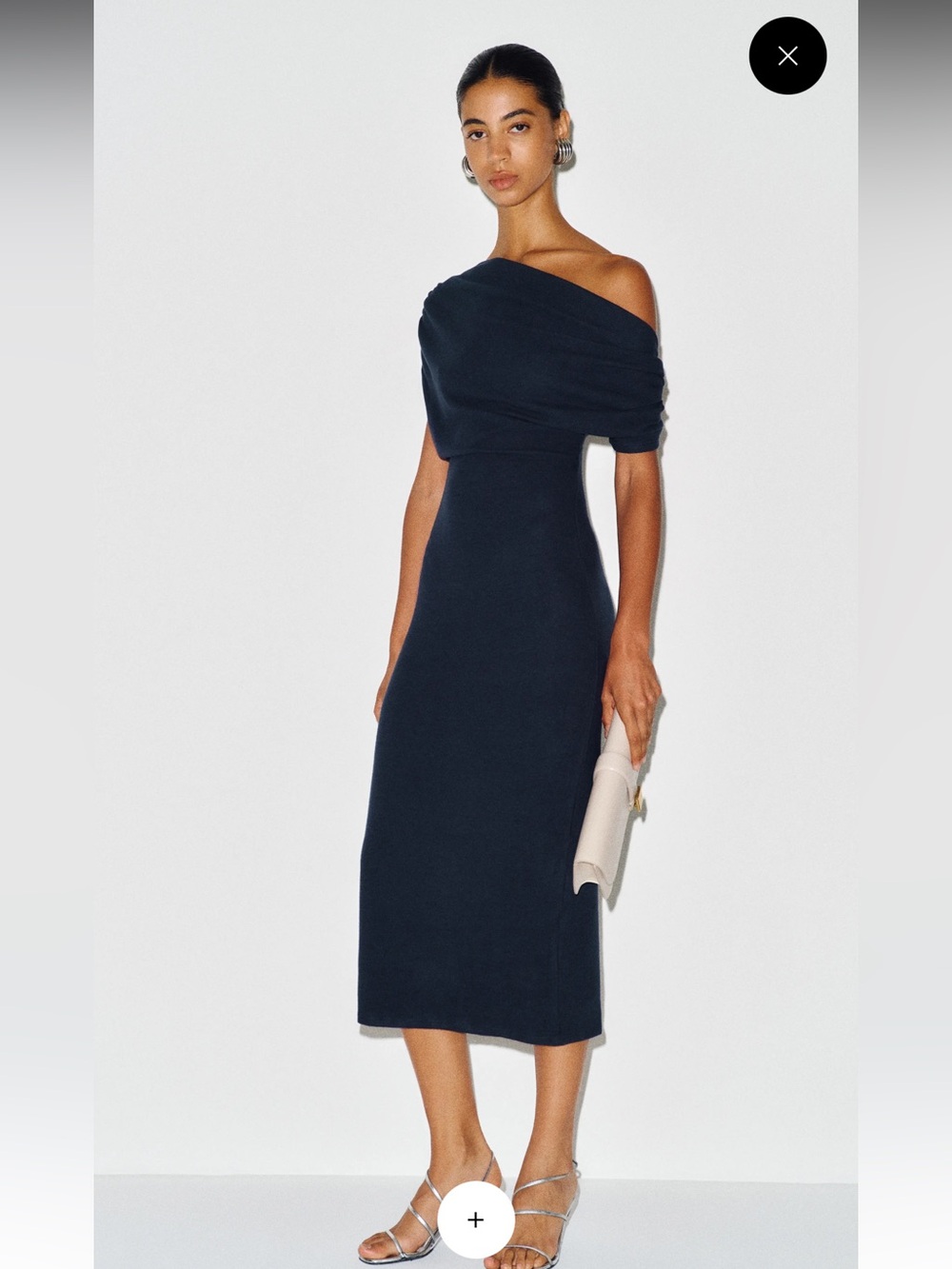 Reformation Navy One-Shoulder Midi Dress